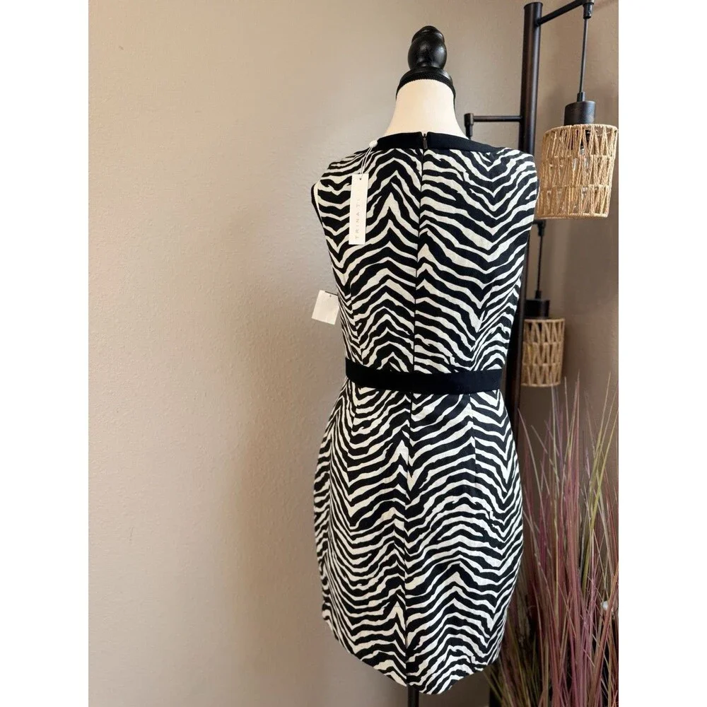 Trina Turk Dress 6 NWT Black And Ivory Animal Zebra Print Lined Sheath - Picture 2 of 6
